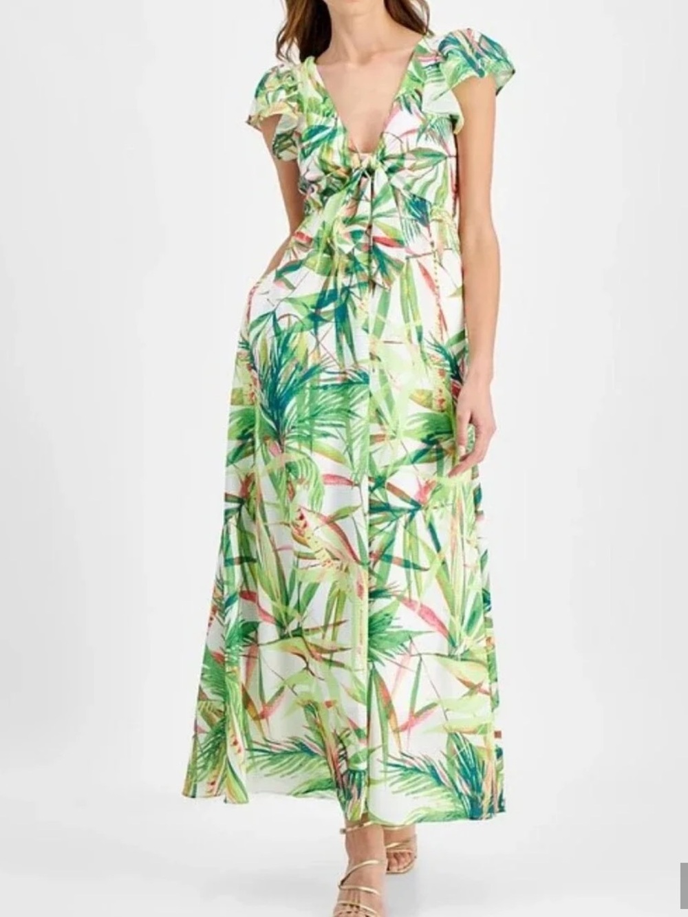 Taylor Green Tropical Print Ruffle Maxi Dress